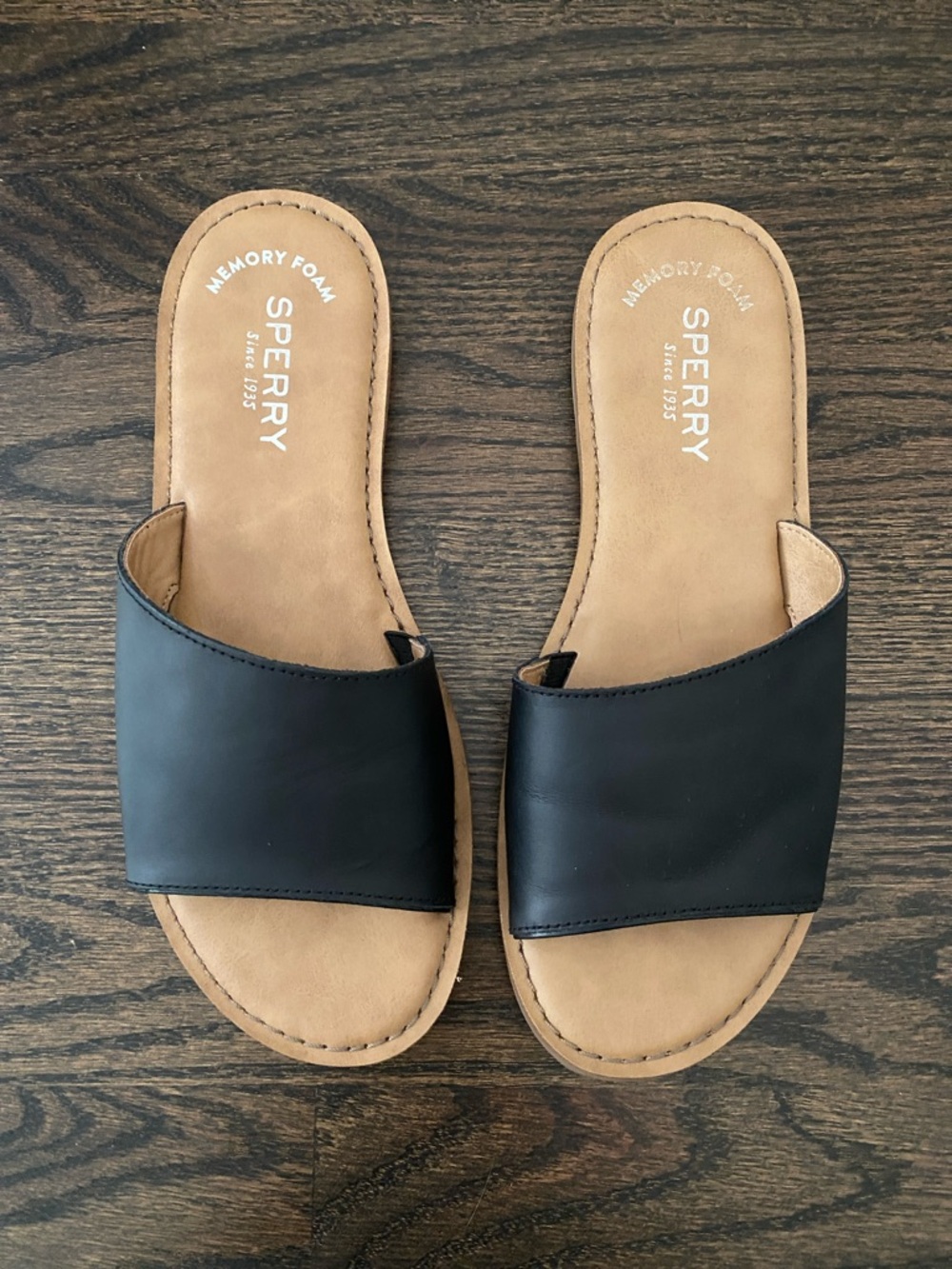 Sperry Women's Black Slide Sandals with Tan Footbed